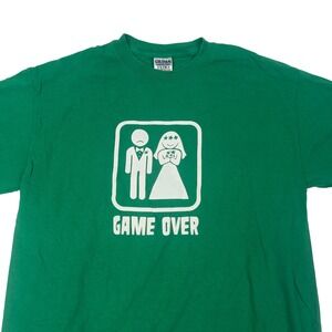Vintage  Mens Medium Green Game Over Wedding T Shirt